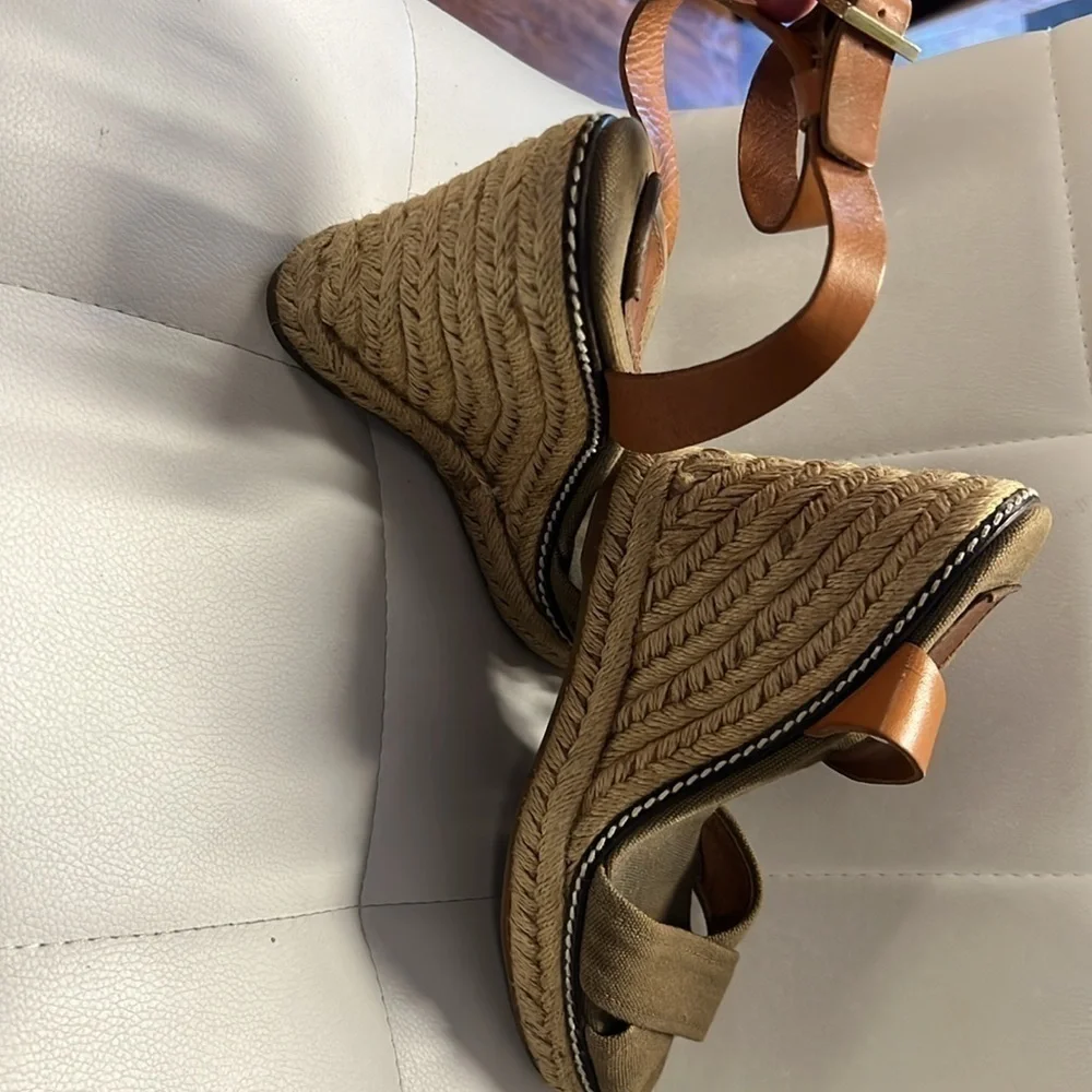 Tory Burch Espadrille Wedge Sandals w/Leather Strap Women's Size6B